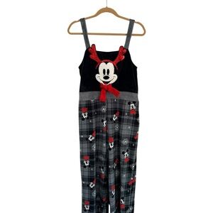 Disney Black & Gray Plaid Mickey Reindeer Juniors Velour Jumpsuit
